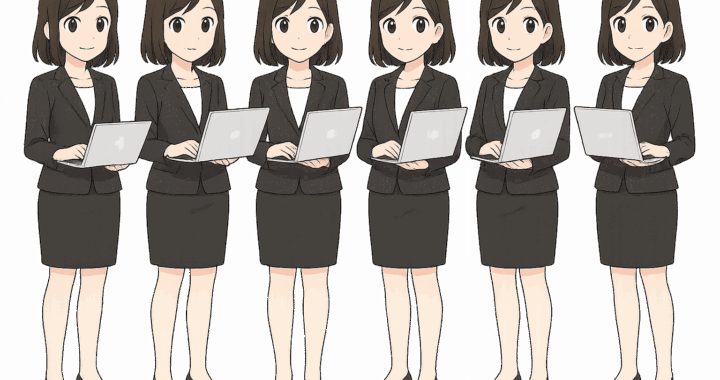 ノートPCを持つ女性のイラスト