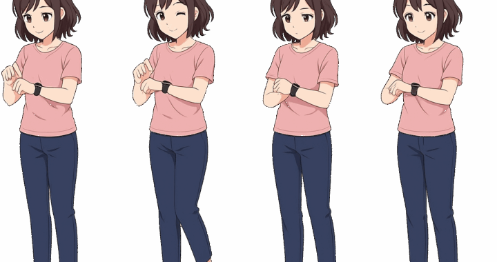 スマートウォッチを見る女性のイラスト