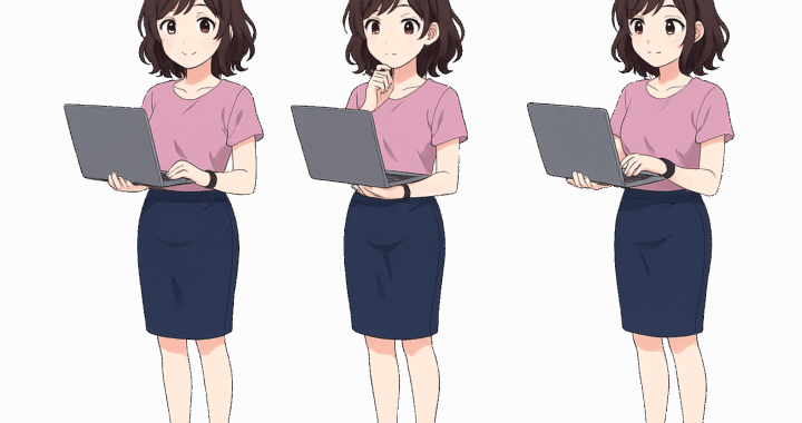 ノートPCを見る女性のイラスト