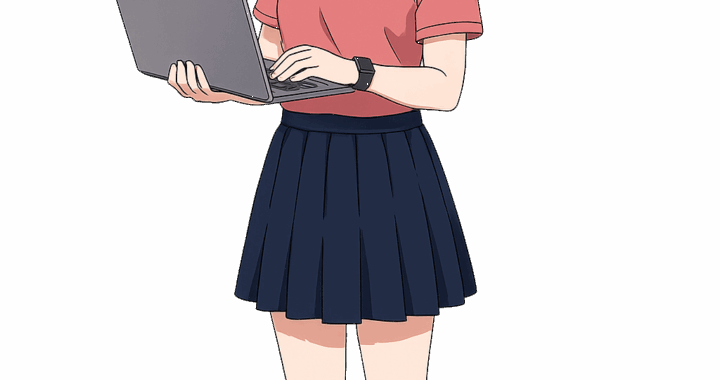 ノートPCを見る女性のイラスト