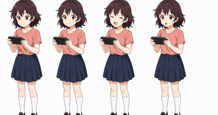 携帯ゲーム機で遊ぶ女性のイラスト