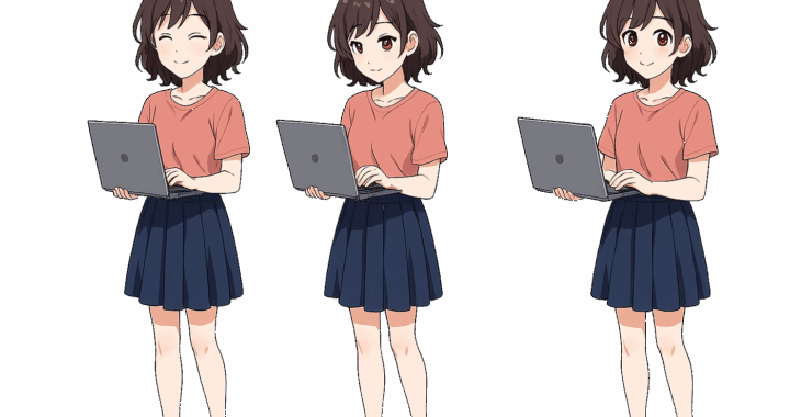 ノートPCを見る女性のイラスト