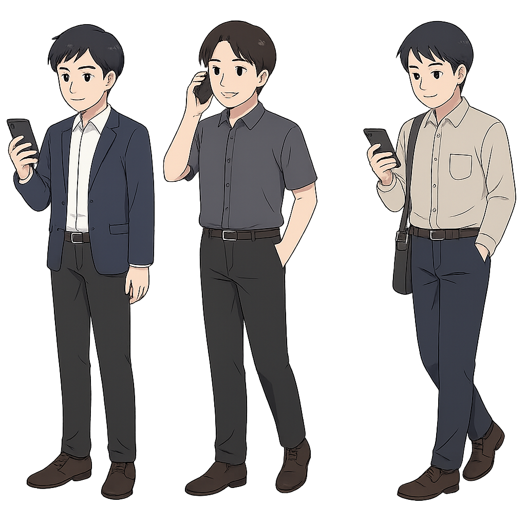 スマホを操作・通話する男性のイラスト