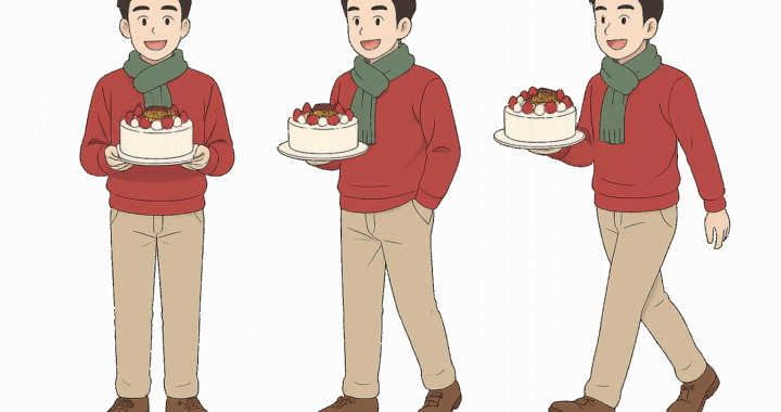 クリスマスケーキを持つ男性のイラスト