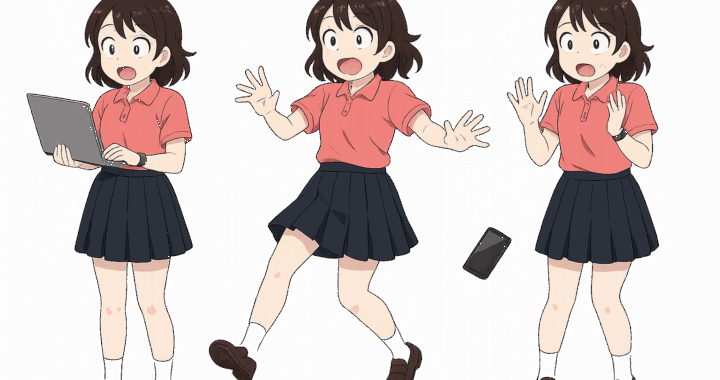 びっくりする女性-ハプニングに驚く瞬間を切り取った女性キャラクター3カット