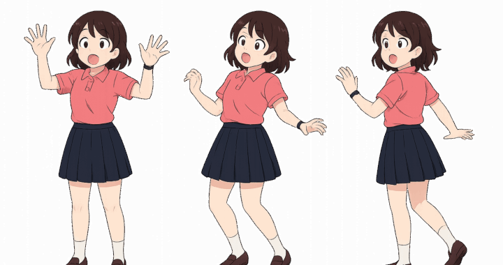 びっくりする女性-思わず手を広げる驚きリアクション3カット