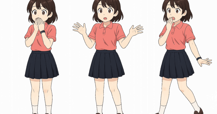 びっくりする女性-控えめな驚きを表現した女性キャラクター3カット