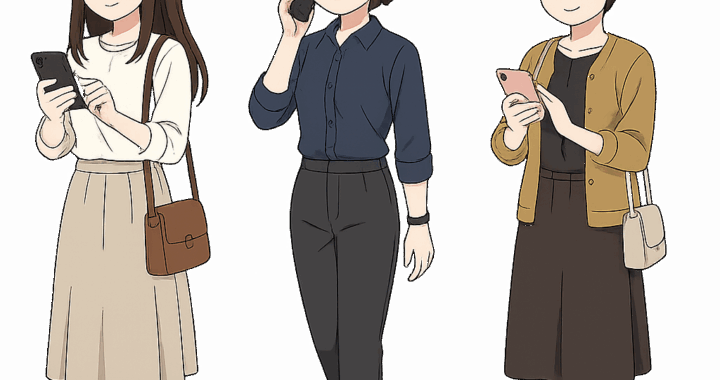 スマホを操作・通話する女性のイラスト