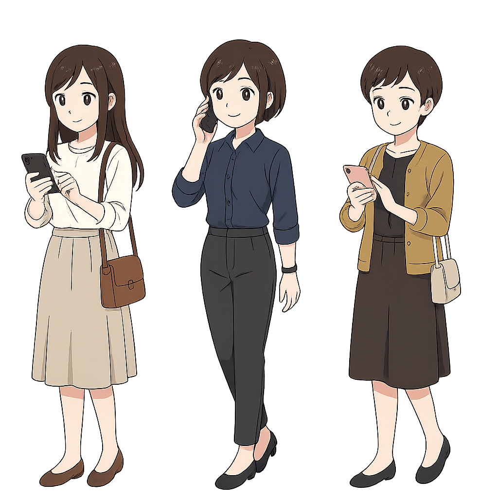 スマホを操作・通話する女性のイラスト