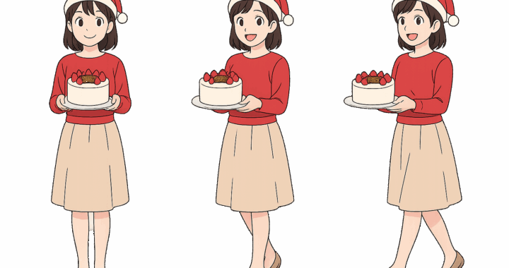 クリスマスケーキを持つ女性のイラスト