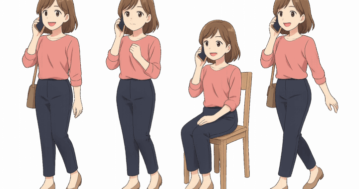 スマホで通話する女性のイラスト