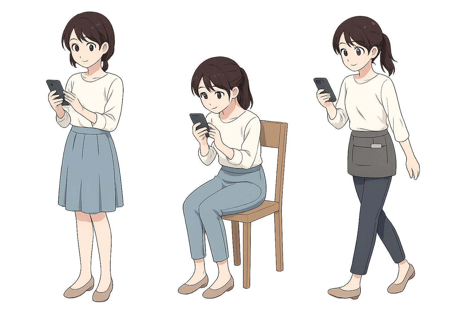 スマホを操作する女性のイラスト