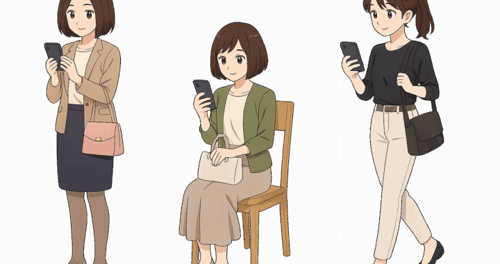 スマホを操作する女性のイラスト