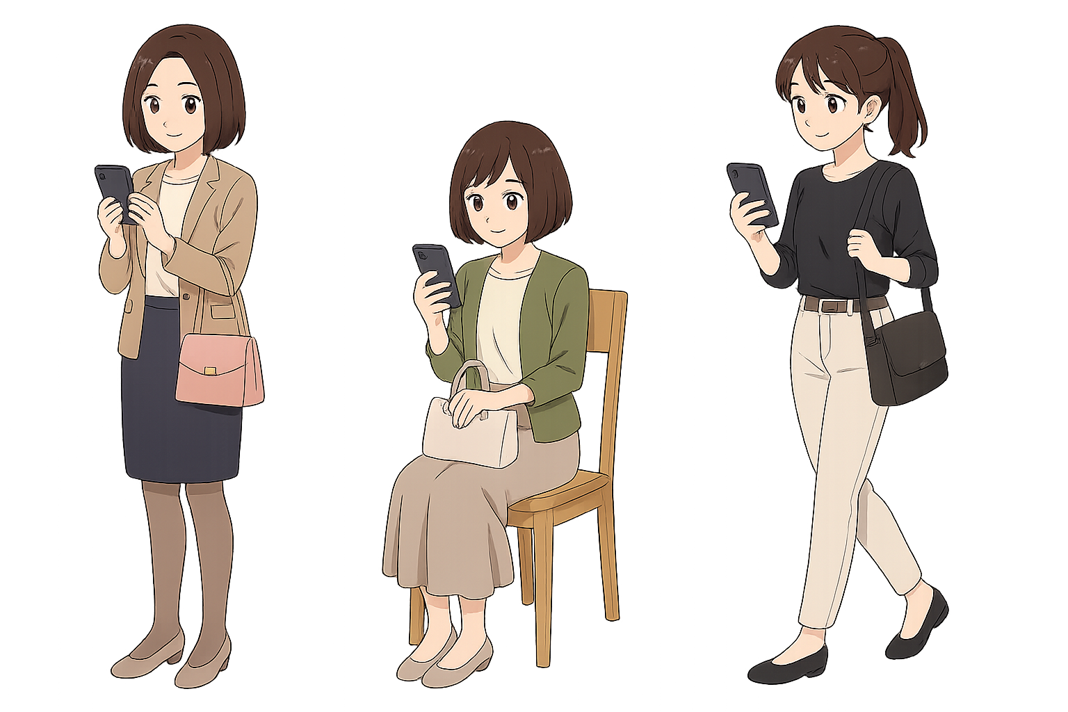 スマホを操作する女性のイラスト